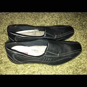Ladies black leather loafers